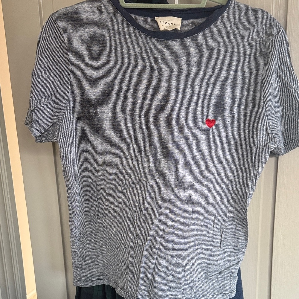 Sezane Navy and Red heart women’s tee
